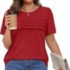 XIEERDUO Women's Pleated Tops Dressy Casual Short Sleeve T-S...