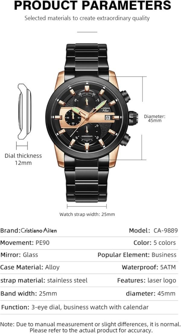 Watches for Men Analog Quartz Chronograph Stainless Steel Wa... - Image 6