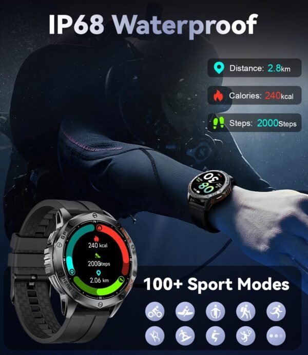 DREMAC 48mm Rugged Military Smart Watches for Men - GPS/Baro...
