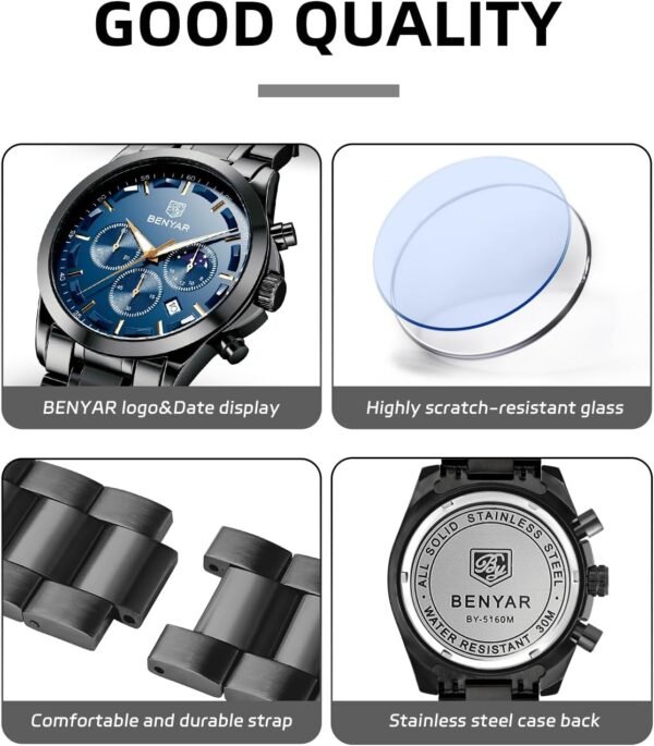 BENYAR Mens Watch Analog Quartz Movement Chronograph Stylish...