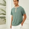 Mens Henley Shirts Short Sleeve Casual Classic Cotton T-Shir...