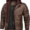 HOOD CREW Men’s Casual Stand Collar PU Faux Leather Zip-Up M...
