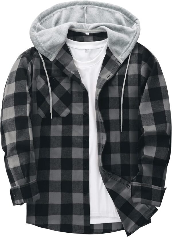 JACKETOWN Hooded Flannel Shirt for Men Plaid Shirts Long Sle...