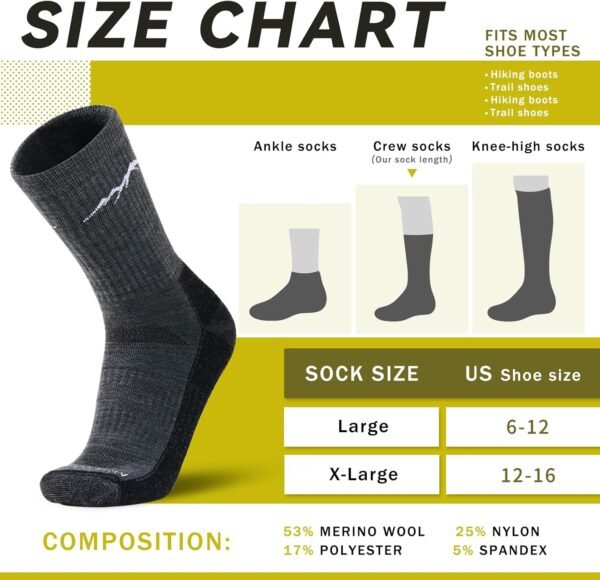 Merino Protect Merino Wool Socks for Men Warm Soft Hiking So...