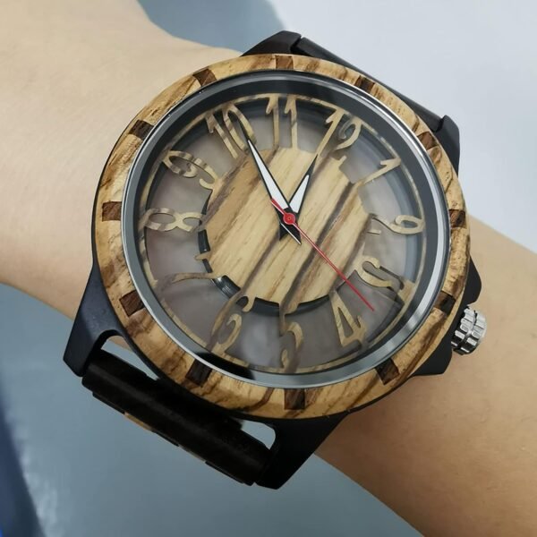 Brown Deep Black Ebony Zebra Wooden Quartz Men's Watch,Foldo...