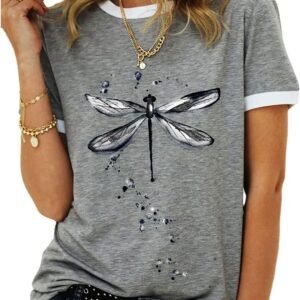 Women's Graphic Tees Casual Summer Funny Dragonfly Printed S...