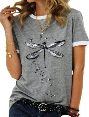 Women's Graphic Tees Casual Summer Funny Dragonfly Printed S...