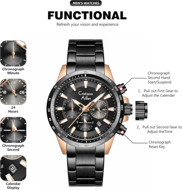 Watches for Men Stainless Steel Waterproof Analog Quartz Chr... - Image 5