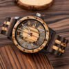 Brown Deep Black Ebony Zebra Wooden Quartz Men's Watch,Foldo...