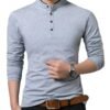 KUYIGO Men Casual Long Sleeve Polo Shirts Mandarin Collared ...