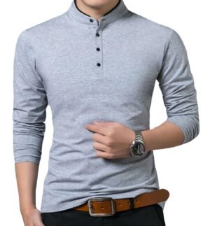 KUYIGO Men Casual Long Sleeve Polo Shirts Mandarin Collared ...