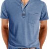 YawYews Men's Henley Shirts Short Sleeve Casual Button T Shi...