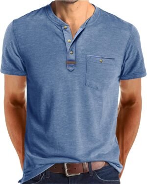 YawYews Men's Henley Shirts Short Sleeve Casual Button T Shi...