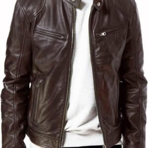 DECIMAL Men's Black Genuine Lambskin Leather Biker Jacket VI...