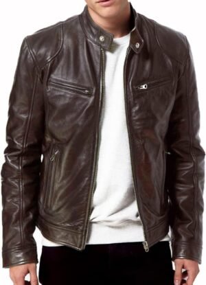 DECIMAL Men's Black Genuine Lambskin Leather Biker Jacket VI...