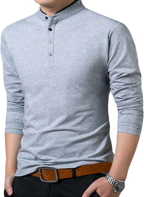 KUYIGO Men Casual Long Sleeve Polo Shirts Mandarin Collared ...
