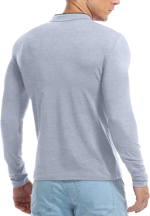 KUYIGO Men Casual Long Sleeve Polo Shirts Mandarin Collared ...