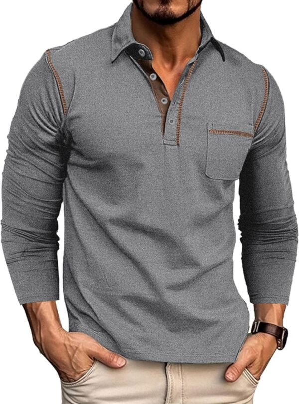 Men's Casual Polo Shirts Classic Long Sleeve Basic Button T-...