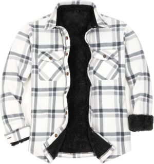 ZENTHACE Men's Warm Sherpa Lined Fleece Plaid Flannel Shirt ...