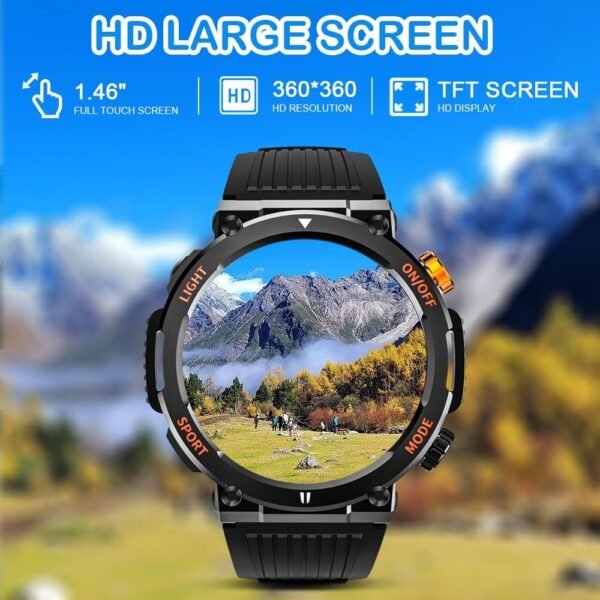 Men Military Intelligent Watch 1.46 inch HD LED Flashlight C...