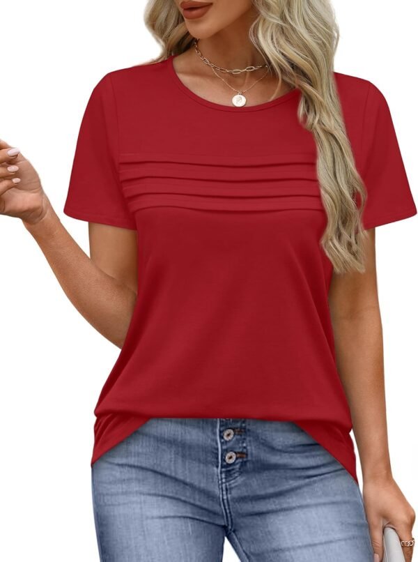 XIEERDUO Women's Pleated Tops Dressy Casual Short Sleeve T-S...