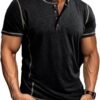 Mens Short Sleeve Shirts Casual Cotton Basic Henley Shirts S...