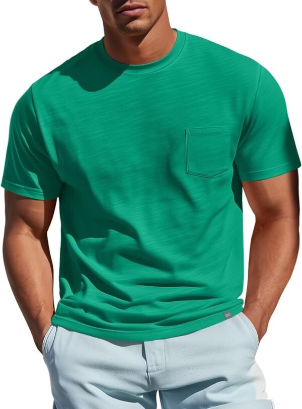 Zengjo Mens Pocket T Shirts Short Sleeve Cotton Slub Jersey ...