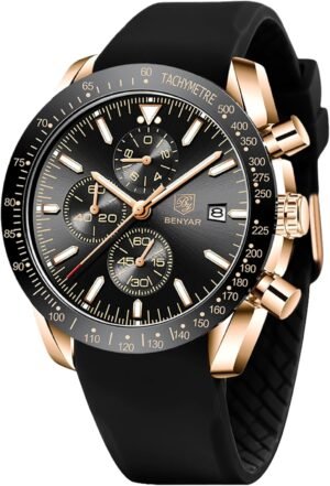 BENYAR Mens Watches Quartz Movement Chronograph Leather Stra...