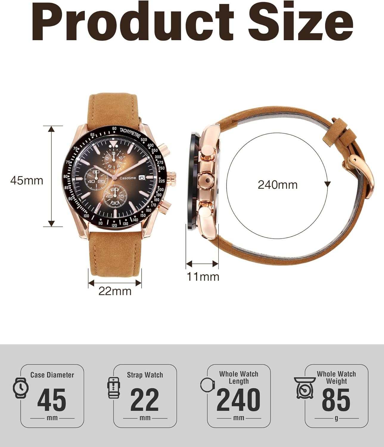 Men's Leather Band Chronograph Watch - 30M Waterproof Big Fa... - Image 5