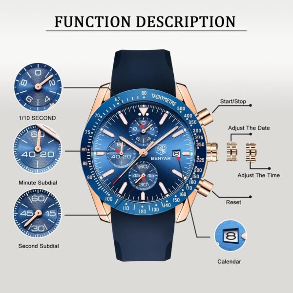BENYAR Men's Watch Quartz Movement Chronograph 30M Waterproo...