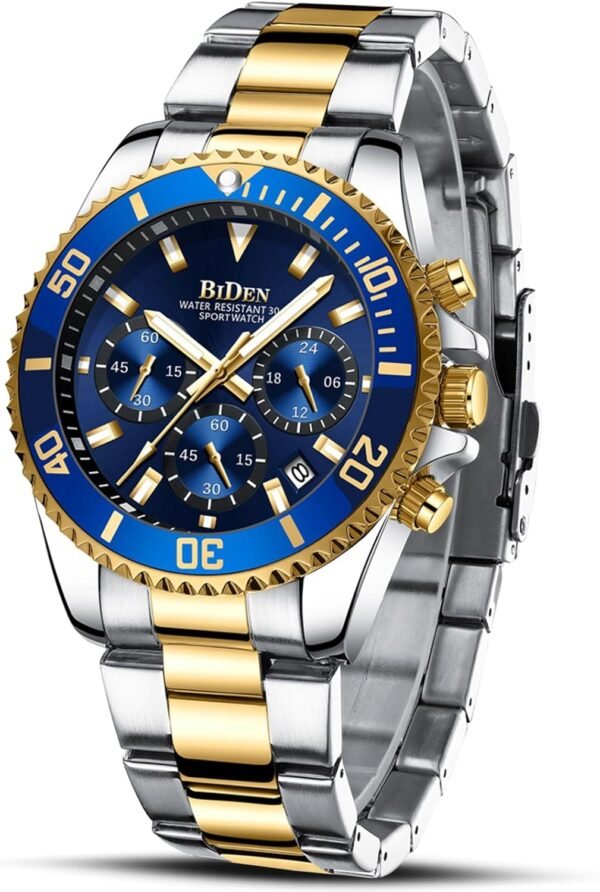 BIDEN Mens Watches Chronograph Stainless Steel Waterproof Da...