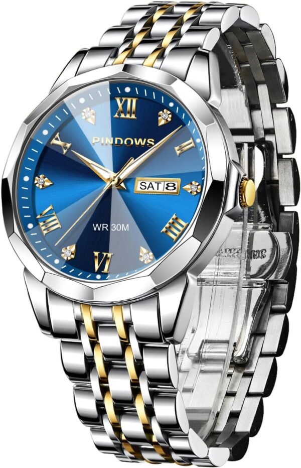 PINDOWS Watches for Men Diamond Date Calendar Quartz Watches...