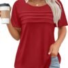XIEERDUO Women's Pleated Tops Dressy Casual Short Sleeve T-S...
