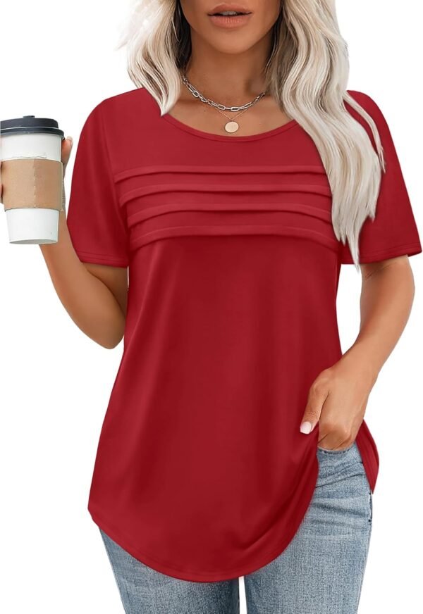 XIEERDUO Women's Pleated Tops Dressy Casual Short Sleeve T-S...
