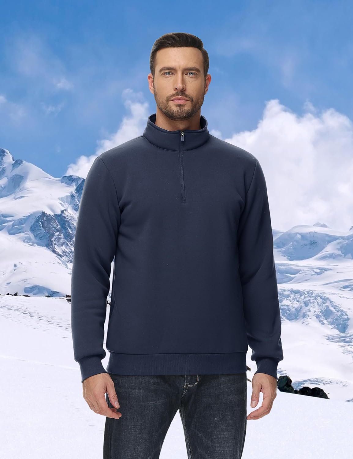 TACVASEN Men's Quarter Zip Sweatshirt Sherpa Lined Fleece Zi... - Image 7