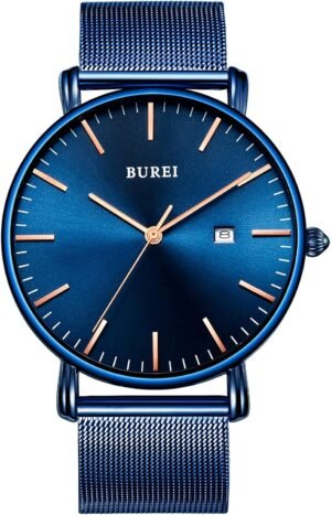 BUREI Men's Fashion Minimalist Wrist Watch All Black Waterpr...