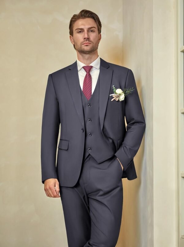 WULFUL Men’s Slim Fit Suit One Button 3-Piece Blazer Dress B...