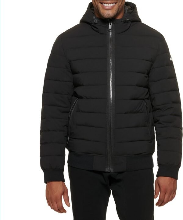 DKNY Men's Quilted Performance Hooded Bomber Jacket