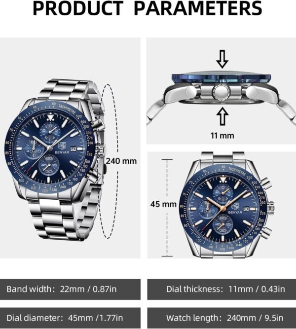 BY BENYAR Watch for Men Analog Quartz Chronograph Waterproof...