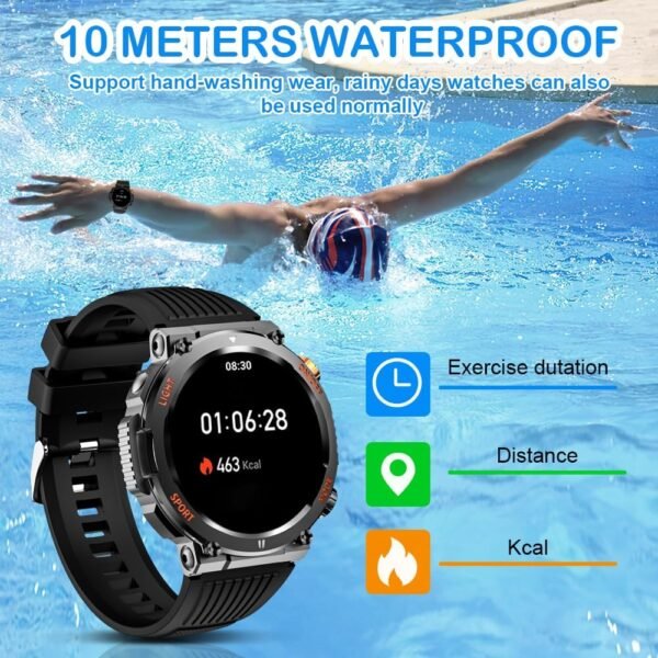 Men Military Intelligent Watch 1.46 inch HD LED Flashlight C...