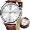 OLEVS Men Leather Watch,Mens Wrist Watches,Big Face Watches ...