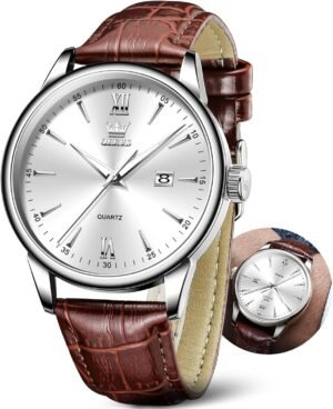 OLEVS Men Leather Watch,Mens Wrist Watches,Big Face Watches ...