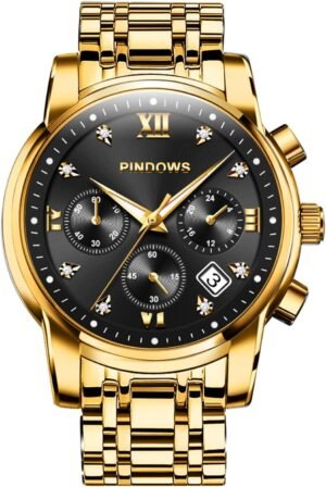 PINDOWS Watches for Men Diamond Date Calendar Quartz Watches...