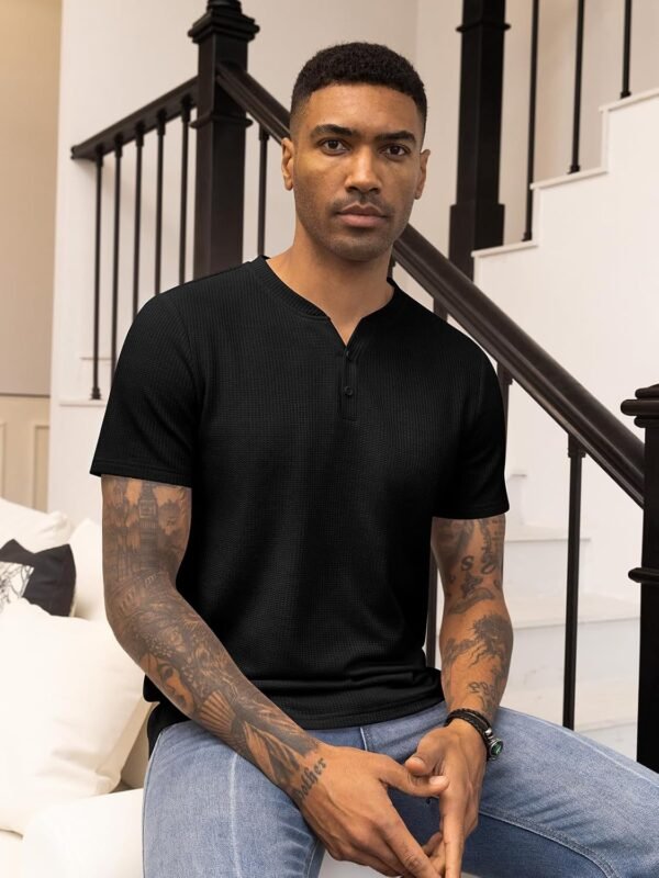 RQP Men's Henley Shirts Short Sleeve Waffle Stretch T Shirts...