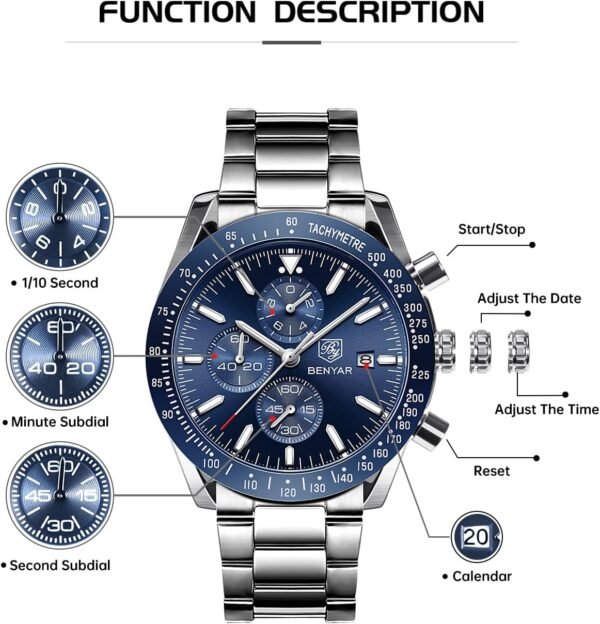 BY BENYAR Watch for Men Analog Quartz Chronograph Waterproof...
