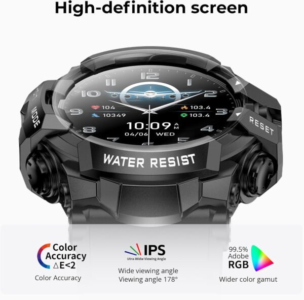 MIDDOW Military Smart Watch with Flashlight (Answer/Make Cal...