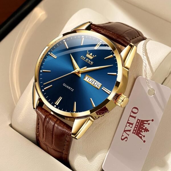 OLEVS Amazon Watches,Brown Leather Watch for Men,Men Day Dat...