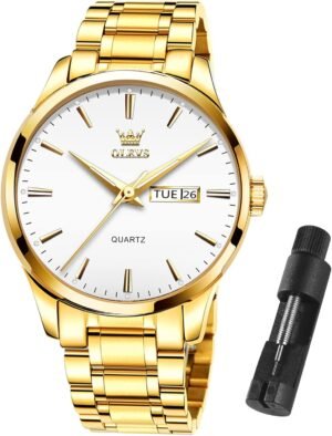 OLEVS Mens Gold Watches Waterproof Stainless Steel Lightweig...