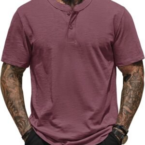 Mens Henley Shirts Casual Stretch Solid Color Short Sleeve T...