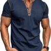 Men's Casual Henley Shirts Classic Button Cotton Short Sleev...